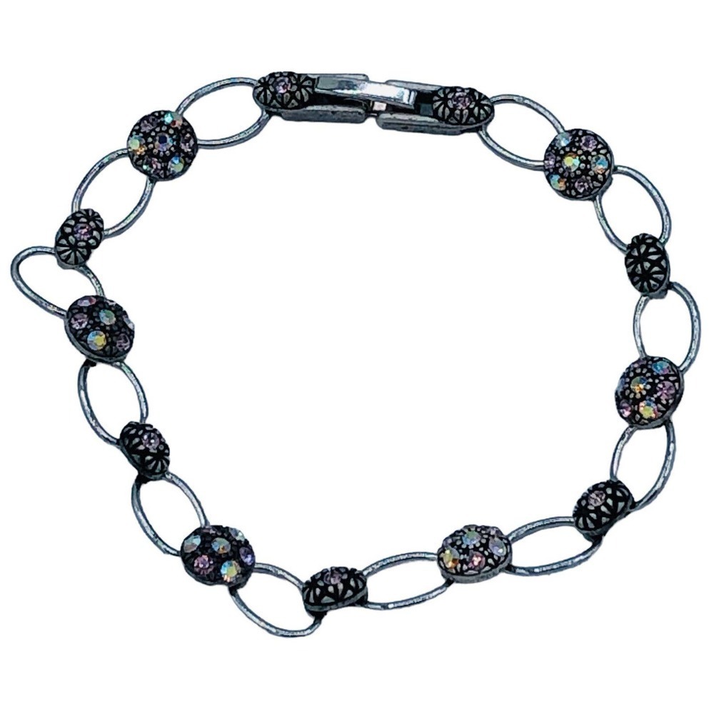 Pink Aurora Borealis Rhinestone Dark Tone Fashion Tennis Bracelet